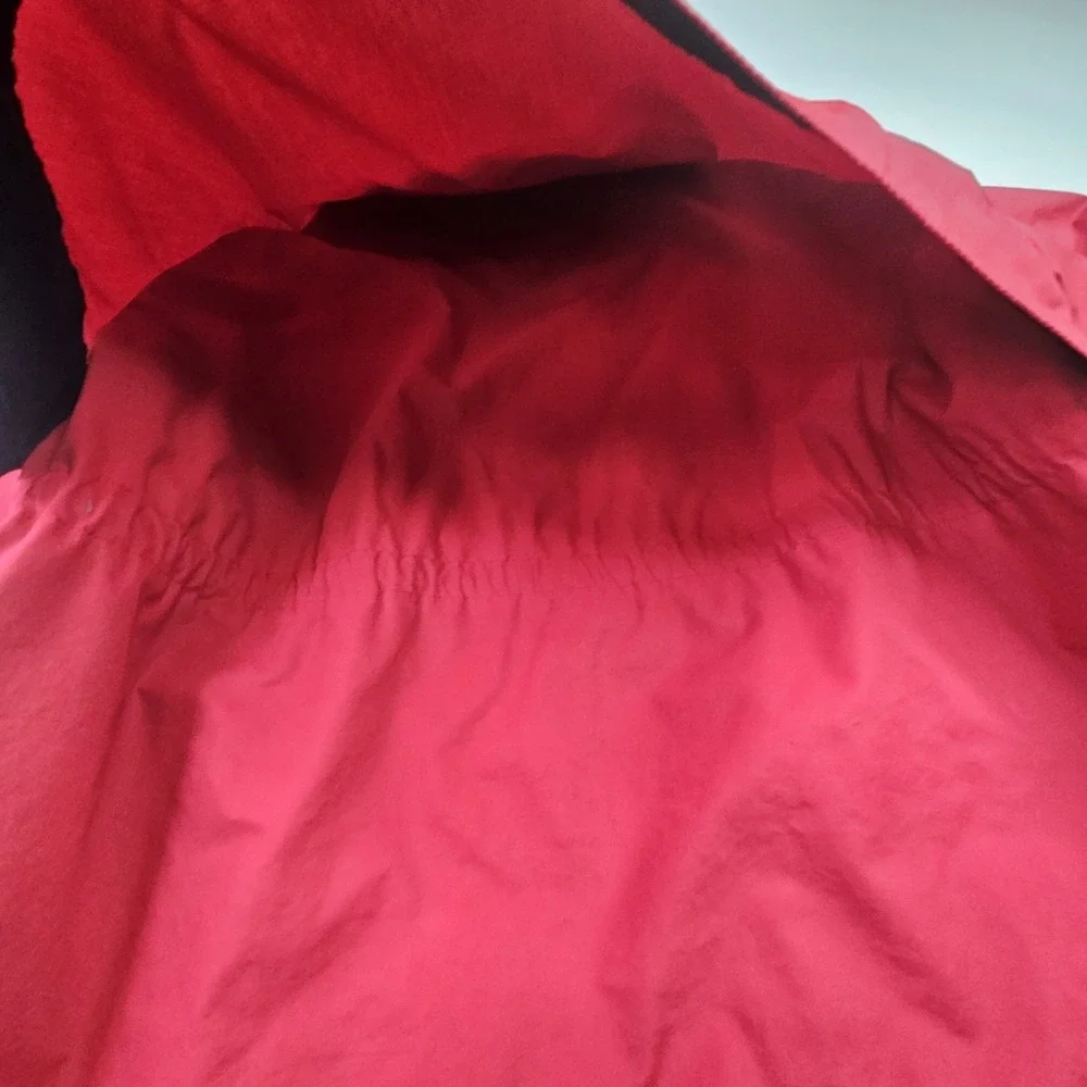 London Fog Hooded Parka Jacket Medium Red Full Zip Button Front Outdoor